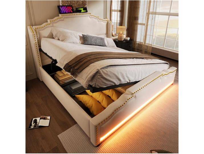 Doppelbett Polsterbett mit Stauraum - 160 x 200 cm - mit LEDs + USB-C - Samt - beige Doppelbett Polsterbett mit Stauraum - 160 x 200 cm - mit LEDs + USB-C - Samt - beige von Kauf-Unique Marketplace