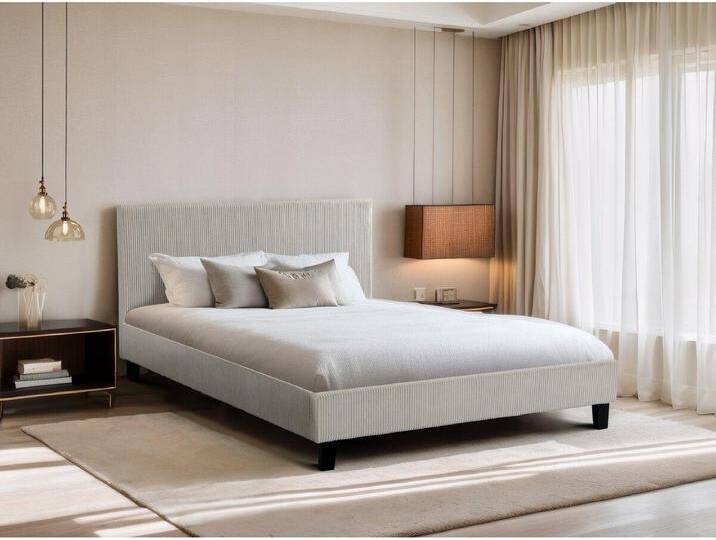 Doppelbett aus Cord Ambre - 160 x 200 - Beige von Kauf-Unique Marketplace