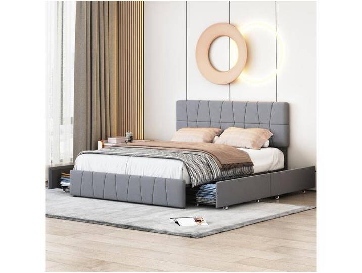 Doppelbett mit Samtbezug und 4 Schubladen – 160 x 200 cm – Lattenrost mit höhenverstellbarem Kopfteil und Lattenrost – Grau von Kauf-Unique Marketplace