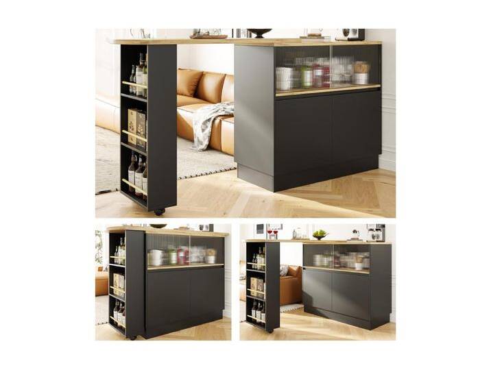 Drehbarer Barschrank - 120 x 90 x 103 cm - mit Regalen und Glas + 4 Türen - MDF - schwarz von Kauf-Unique Marketplace