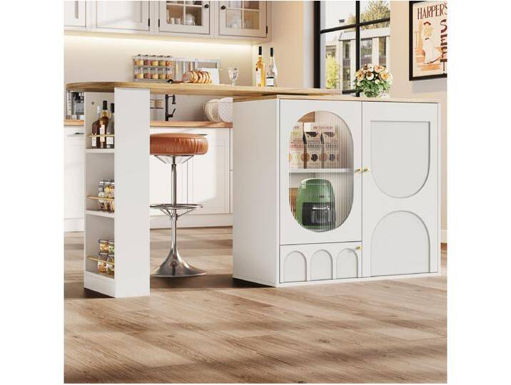Drehbarer Barschrank - 138 x 73 x 105 cm - 3 Türen + herausnehmbare Trennwände - MDF + Metall - weiß von Kauf-Unique Marketplace