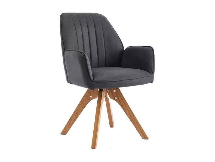Drehstuhl Wohnzimmerstuhl in Anthrazit mit Gestell aus Massivholz (2er Set) von Kauf-Unique Marketplace