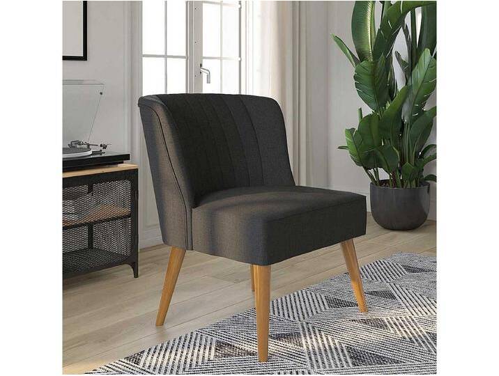 Dunkelgrauer Retrosessel 65 cm breit Vierfußgestell aus Holz Dunkelgrauer Retrosessel 65 cm breit Vierfußgestell aus Holz von Kauf-Unique Marketplace