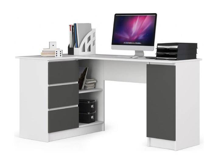 Eck-Schreibtisch AKORD B20 links in der Farbe Weiß mit 3 Schubladen Front Graphitgrau und 4 Ablagen B155 x H77 x T85 cm von Kauf-Unique Marketplace
