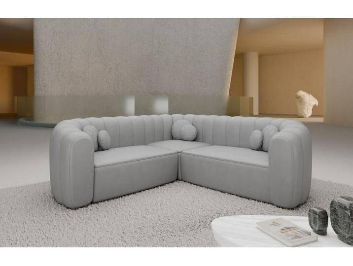 Ecksofa Almeria Leder Hellgrau Kunstleder von Kauf-Unique Marketplace