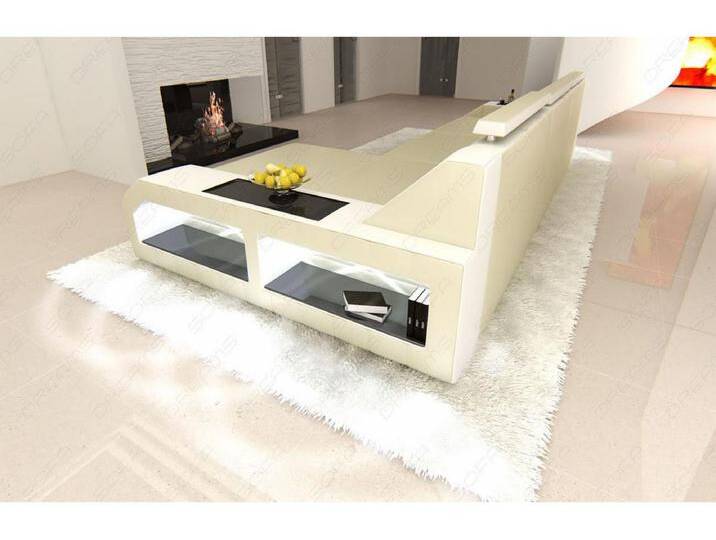 Ecksofa Arezzo Leder Kunstleder Beige Weiß Rechts von Kauf-Unique Marketplace