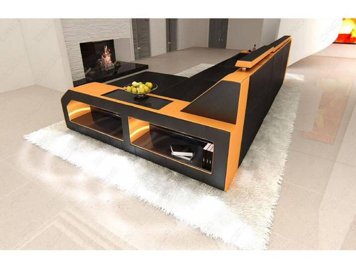 Ecksofa Arezzo Leder Kunstleder Schwarz Orange Rechts von Kauf-Unique Marketplace