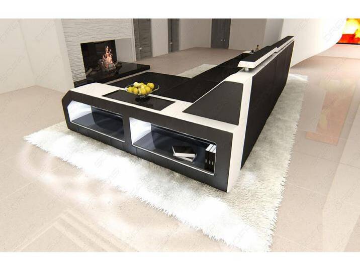 Ecksofa Arezzo Leder Kunstleder Schwarz Weiß Rechts von Kauf-Unique Marketplace
