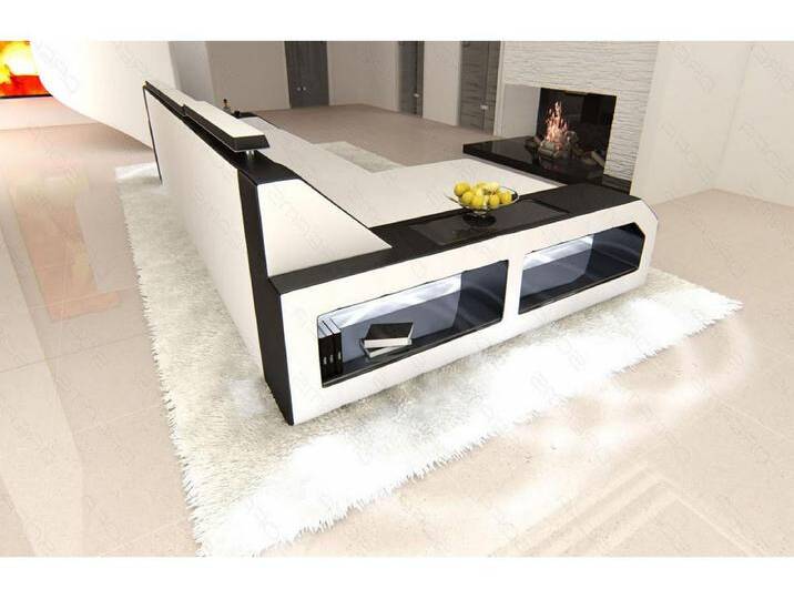 Ecksofa Arezzo Leder Kunstleder Weiß Schwarz Links von Kauf-Unique Marketplace