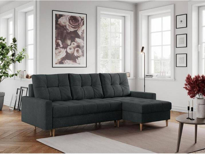 Ecksofa COLIN - gesteppte Sitzfläche, mit Schlaffunktion - Dunkelgrau Stukture von Kauf-Unique Marketplace