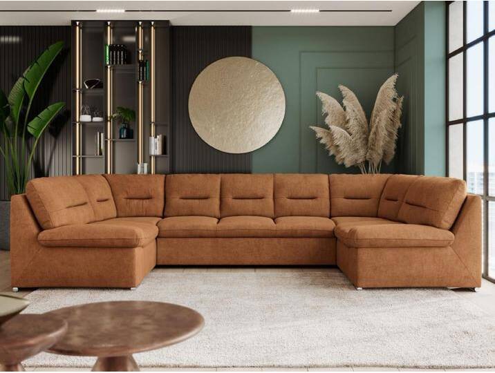 Ecksofa COMODO U, Große Wohnlandschaft, mit Schlaffunktion - Orange Stukture Ecksofa COMODO U, Große Wohnlandschaft, mit Schlaffunktion - Orange Stukture von Kauf-Unique Marketplace