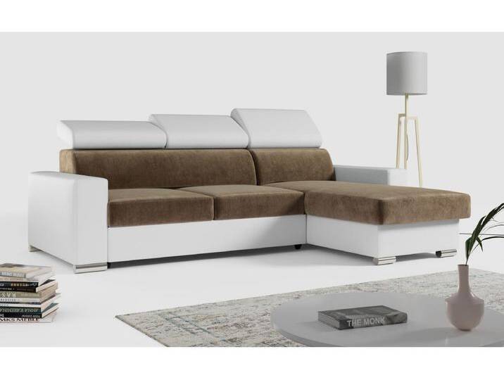 Ecksofa FOX, L-förmige Ecke, Schlaffunktion und Bettkasten, verstellbare Kopfstützen - Braun, Weiß - Velvet, Kunstleder Ecksofa FOX, L-förmige Ecke, Schlaffunktion und Bettkasten, verstellbare Kopfstützen - Braun, Weiß - Velvet, Kunstleder von Kauf-Unique Marketplace