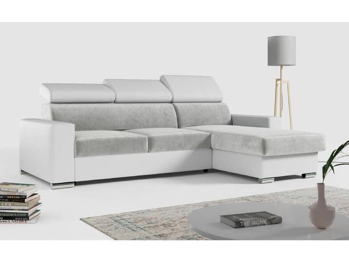 Ecksofa FOX, L-förmige Ecke, Schlaffunktion und Bettkasten, verstellbare Kopfstützen - Hellgrau, Weiß - Velvet, Kunstleder Ecksofa FOX, L-förmige Ecke, Schlaffunktion und Bettkasten, verstellbare Kopfstützen - Hellgrau, Weiß - Velvet, Kunstleder von Kauf-Unique Marketplace