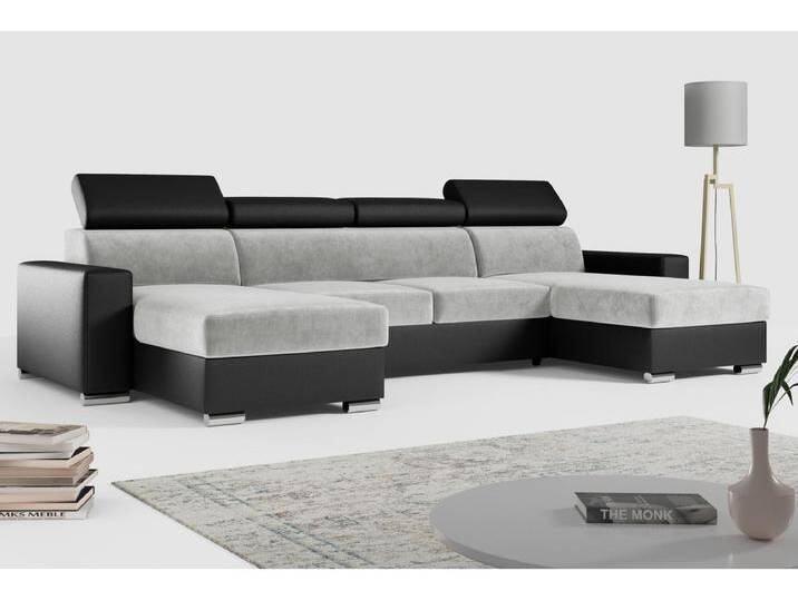 Ecksofa FOX U - verstellbare Kopfstützen, zwei Bettkästen, L-förmige Ecke mit Schlaffunktion, Armlehnen - Hellgrau, Schwarz - Velvet, Kunstleder Ecksofa FOX U - verstellbare Kopfstützen, zwei Bettkästen, L-förmige Ecke mit Schlaffunktion, Armlehnen - Hellgrau, Schwarz - Velvet, Kunstleder von Kauf-Unique Marketplace