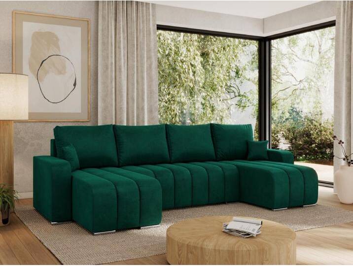 Ecksofa KIRASSO U - Wohnlandschaft, Schlaffunktion und Bettkasten, Couch U-form, lose Kissen - Dunkelgrün Velvet Ecksofa KIRASSO U - Wohnlandschaft, Schlaffunktion und Bettkasten, Couch U-form, lose Kissen - Dunkelgrün Velvet von Kauf-Unique Marketplace