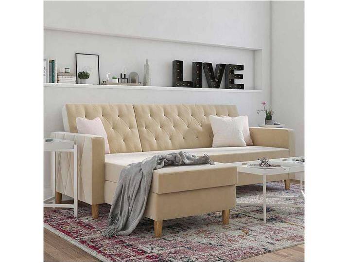 Ecksofa Samt Cremefarben mit R�cken Klappmechanik 213 cm breit Ecksofa Samt Cremefarben mit R�cken Klappmechanik 213 cm breit von Kauf-Unique Marketplace