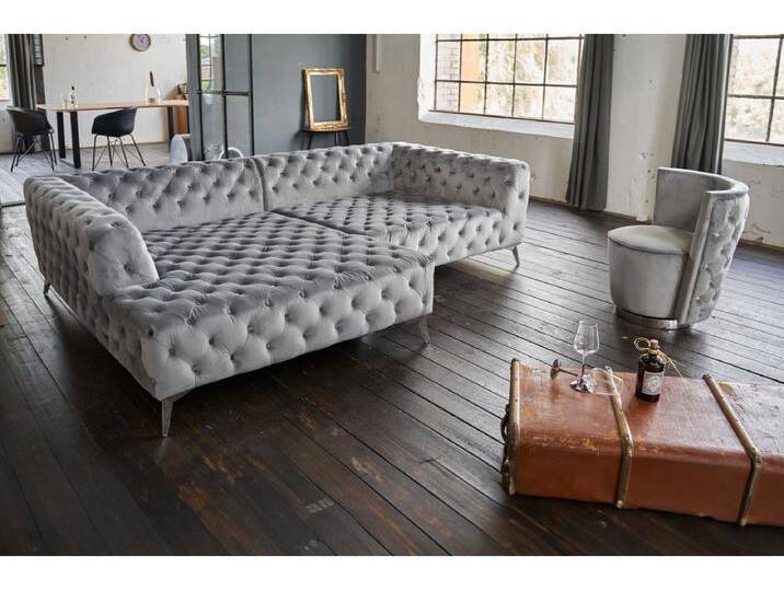 Ecksofa - Silber Velvet - NARLA von Kauf-Unique Marketplace