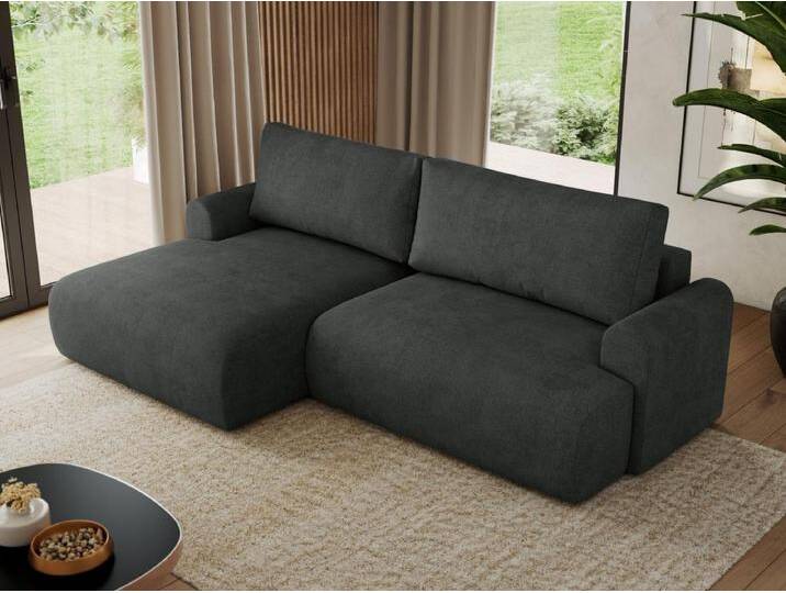 Ecksofa TONO - mit Schlaffunktion und Bettkasten, L-form Ecke, Armlehnen - Dunkelgrau Struktur - Ecke Links von Kauf-Unique Marketplace