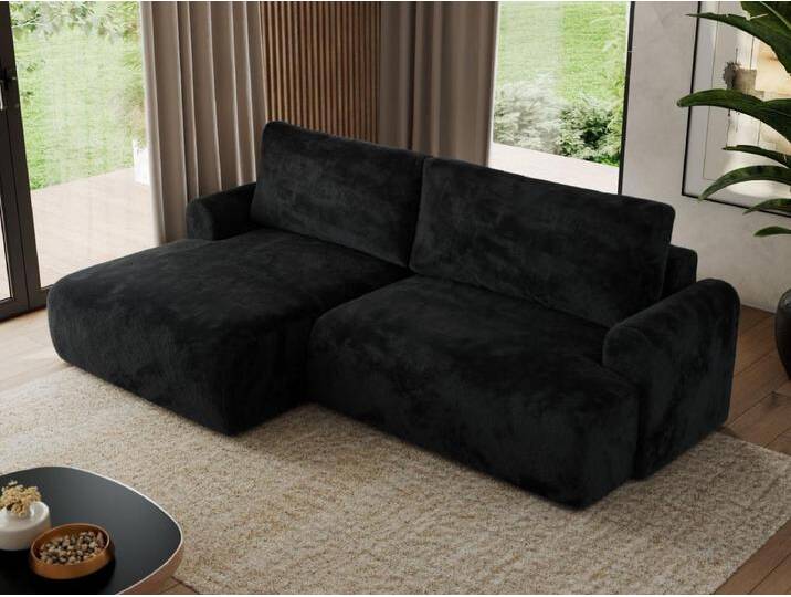 Ecksofa TONO - mit Schlaffunktion und Bettkasten, L-form Ecke, Armlehnen - Schwarz Plüsch - Ecke Links von Kauf-Unique Marketplace