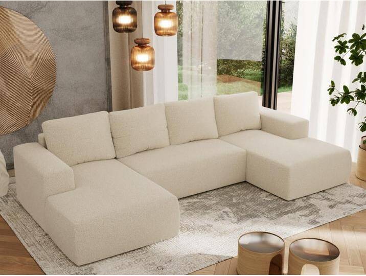Ecksofa TRENTINO U - mit Schlaffunktion und Bettkasten, U-förmiges Wohnlandschaft, Armlehnen - Beige Boucle von Kauf-Unique Marketplace