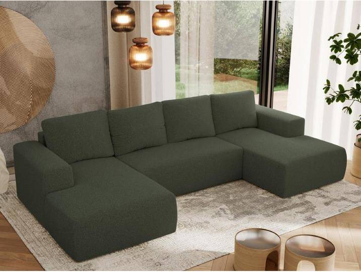 Ecksofa TRENTINO U - mit Schlaffunktion und Bettkasten, U-förmiges Wohnlandschaft, Armlehnen - Grün Boucle von Kauf-Unique Marketplace
