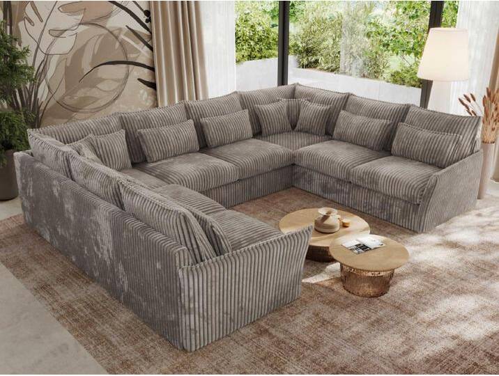 Ecksofa VERSO U8M - modulare U-förmige Ecke mit Armlehnen, Wohnlandschaft, Ecksofa XXL, lose Kissen - Hellbraun Cord von Kauf-Unique Marketplace