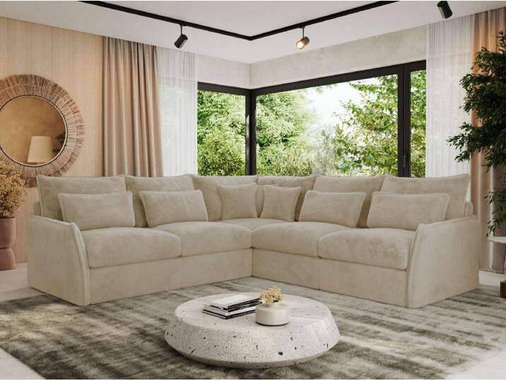 Ecksofa VERSO - modulare L-förmige Ecke, lose Kissen, Wohnlandschaft - Creme Plüsch von Kauf-Unique Marketplace