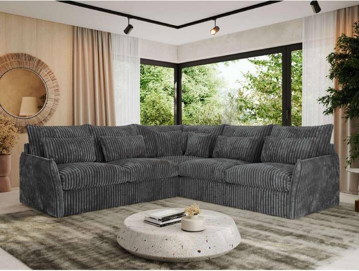 Ecksofa VERSO - modulare L-förmige Ecke, lose Kissen, Wohnlandschaft - Dunkelgrau Cord von Kauf-Unique Marketplace