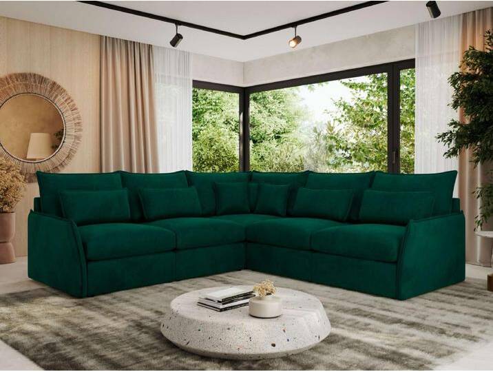 Ecksofa VERSO - modulare L-förmige Ecke, lose Kissen, Wohnlandschaft - Dunkelgrün Velvet von Kauf-Unique Marketplace