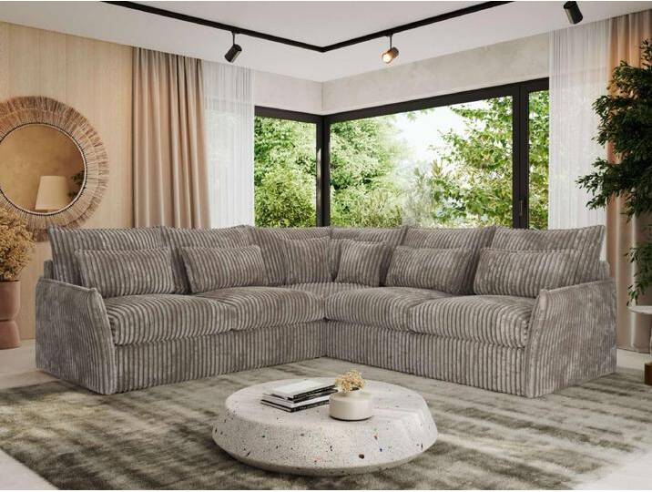 Ecksofa VERSO - modulare L-förmige Ecke, lose Kissen, Wohnlandschaft - Hellbraun Cord von Kauf-Unique Marketplace