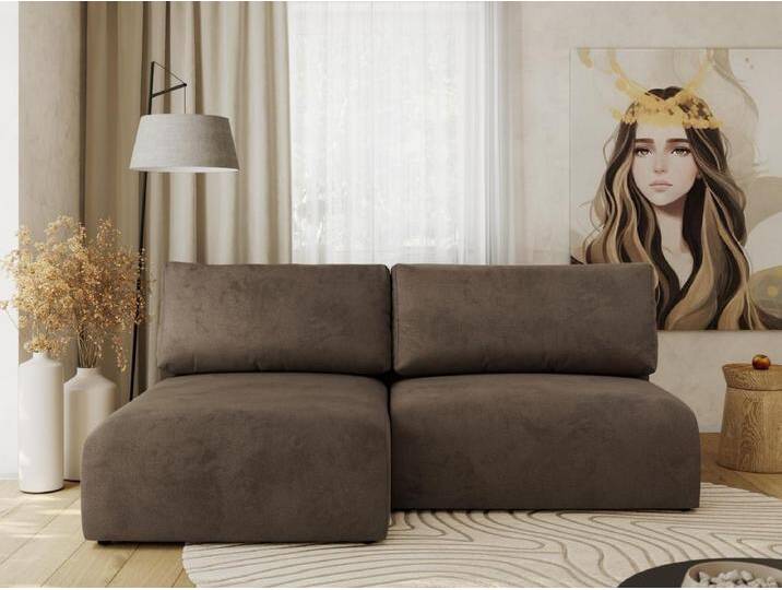 Ecksofa VIVO - L-form Couch mit Schlaffunktion und Bettkasten, Wellenfeder - Braun Velvet - Ecke Links von Kauf-Unique Marketplace