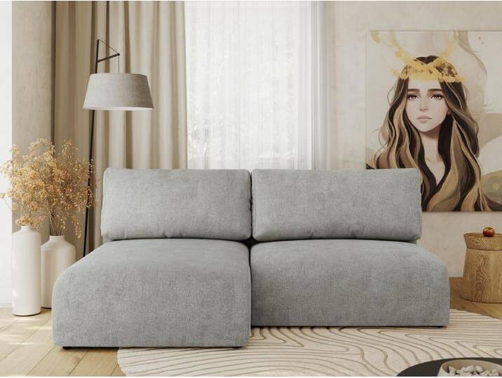 Ecksofa VIVO - L-form Couch mit Schlaffunktion und Bettkasten, Wellenfeder - Hellgrau Struktur - Ecke Links von Kauf-Unique Marketplace