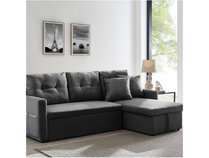 Ecksofa mit 4 Plätzen in Dunkelgrau MALMO mit Stauraum und praktischen Armlehnen Ecksofa mit 4 Plätzen in Dunkelgrau MALMO mit Stauraum und praktischen Armlehnen von Kauf-Unique Marketplace