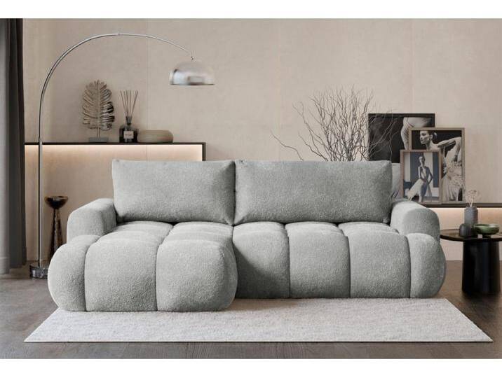 Ecksofa mit Schlaffunktion - Bouclé-Bezug - Hellgrau - links - OMBO MINI von Kauf-Unique Marketplace
