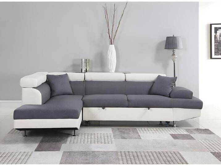 Ecksofa mit Schlaffunktion Sophia luxe - 265 x 190,5 x 80/91 cm - Weiß / Grau - 5-Sitzer - Ecke links von Kauf-Unique Marketplace