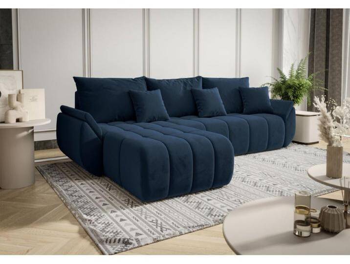Ecksofa mit Schlaffunktion - Stauraum - Samtbezug - links - Marineblau - ROMULDI von Kauf-Unique Marketplace