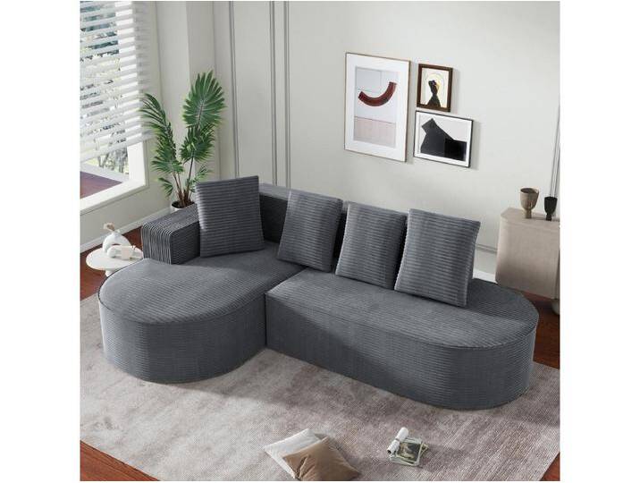 Ecksofa rechts - Sofa mit 4 Kissen - schlichtes wolkendesign - graues cord von Kauf-Unique Marketplace