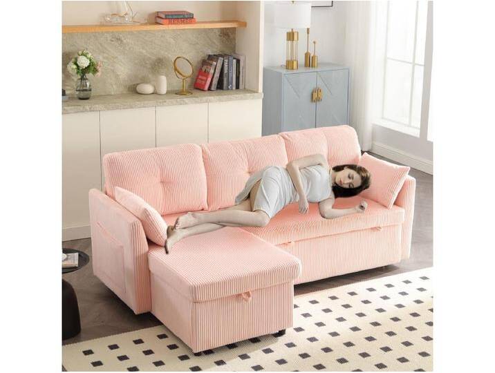 Ecksofa rechts - Sofa mit Kissen und Sitzfläche mit Stauraum - seitliche stautaschen - rose von Kauf-Unique Marketplace