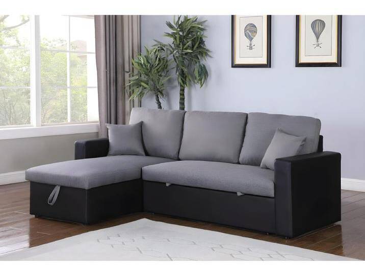 Ecksofa reversibel mit Schlaffunktion und Stauraum Alain - 3-Sitzer - Schwarz / Grau von Kauf-Unique Marketplace