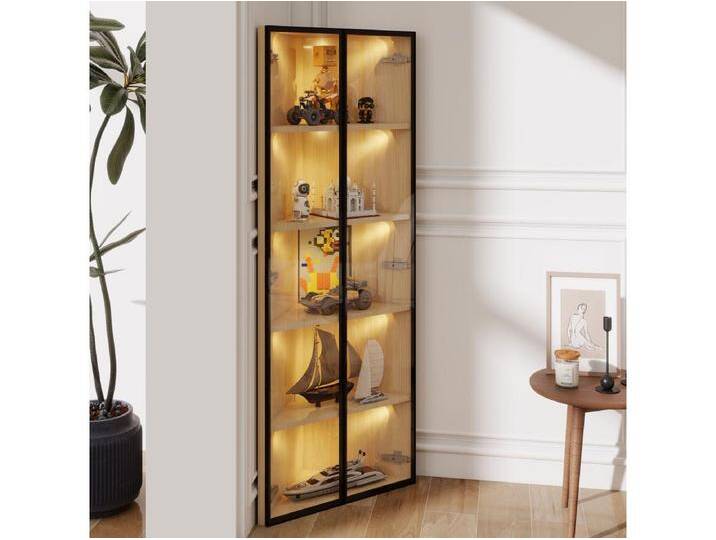 Eckvitrine mit Tür – 62 x 35 x 160 cm – mit LEDs – Hartglas – MDF – Tageslicht von Kauf-Unique Marketplace