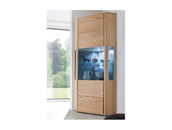 Eckvitrineneschrank aus Eiche Bianco LED Beleuchtung von Kauf-Unique Marketplace