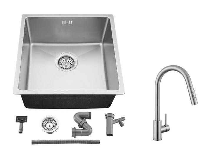 Einbauspüle 44x44x20CM - Einzelbecken Küchenspüle aus 304 Edelstahl, Silber + Küchenmischbatterie mit ausziehbarer Brause, 360° drehbar, 2 Modi, gebürstet Einbauspüle 44x44x20CM - Einzelbecken Küchenspüle aus 304 Edelstahl, Silber + Küchenmischbatterie mit ausziehbarer Brause, 360° drehbar, 2 Modi, gebürstet von Kauf-Unique Marketplace