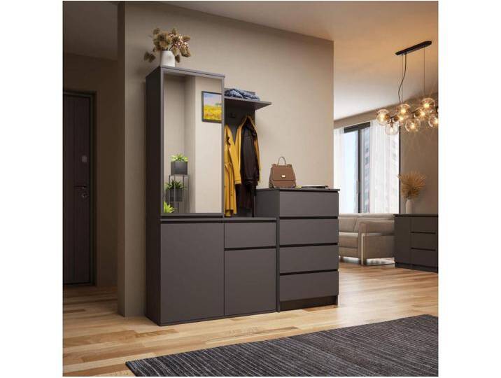 Eingangsmöbel-Set ENTRO mit Kleiderschrank und Spiegel Graphitgrau 3 Türen 1 Schublade 7 Einlegeböden 95x35x183 cm Eingangsmöbel-Set ENTRO mit Kleiderschrank und Spiegel Graphitgrau 3 Türen 1 Schublade 7 Einlegeböden 95x35x183 cm von Kauf-Unique Marketplace