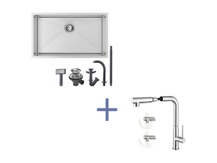 Einzelbecken-Küchenspüle 74*44*20CM 304 Edelstahl gebürstet Spüle mit Siphon und Überlauf + Küchenmischbatterie mit 360° drehbarer Ausziehbrause, gebürstet von Kauf-Unique Marketplace