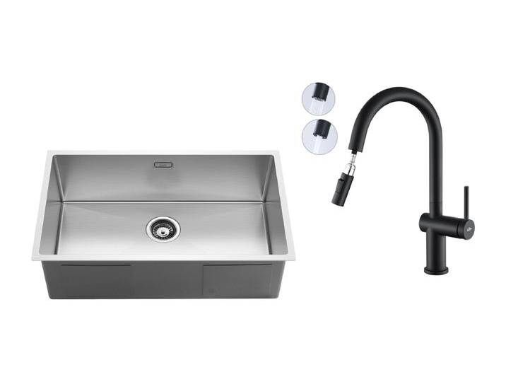 Einzelspüle für die Küche, 74 x 44 x 20 cm, gebürstetes Spülbecken aus Edelstahl 304 mit Siphon und Überlauf + ausziehbarer Küchenarmatur mit zwei Funktionen, schwarz Einzelspüle für die Küche, 74 x 44 x 20 cm, gebürstetes Spülbecken aus Edelstahl 304 mit Siphon und Überlauf + ausziehbarer Küchenarmatur mit zwei Funktionen, schwarz von Kauf-Unique Marketplace