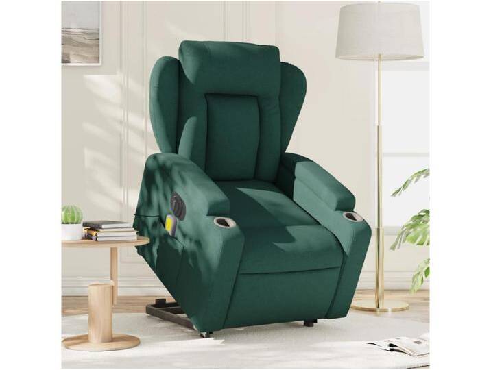 Elektrischer Massagesessel mit Aufstehhilfe Dunkelgrün Stoff von Kauf-Unique Marketplace