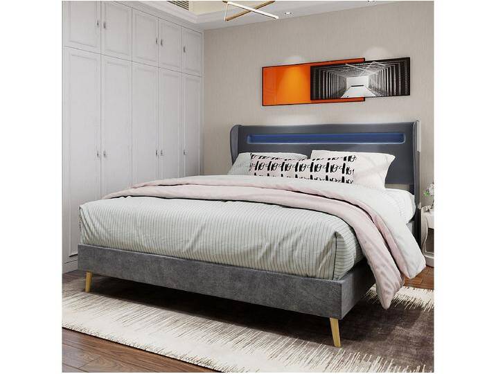 Erwachsenenbett 160 x 200 cm – Doppelbett mit LED-Beleuchtung und weichem Kopfteil – grauer Samt – Matratze nicht enthalten Erwachsenenbett 160 x 200 cm – Doppelbett mit LED-Beleuchtung und weichem Kopfteil – grauer Samt – Matratze nicht enthalten von Kauf-Unique Marketplace