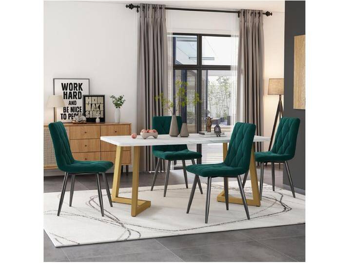 Esstisch + 4 Stühle-Set – Samt und goldene Metallbeine – Dunkelgrau von Kauf-Unique Marketplace