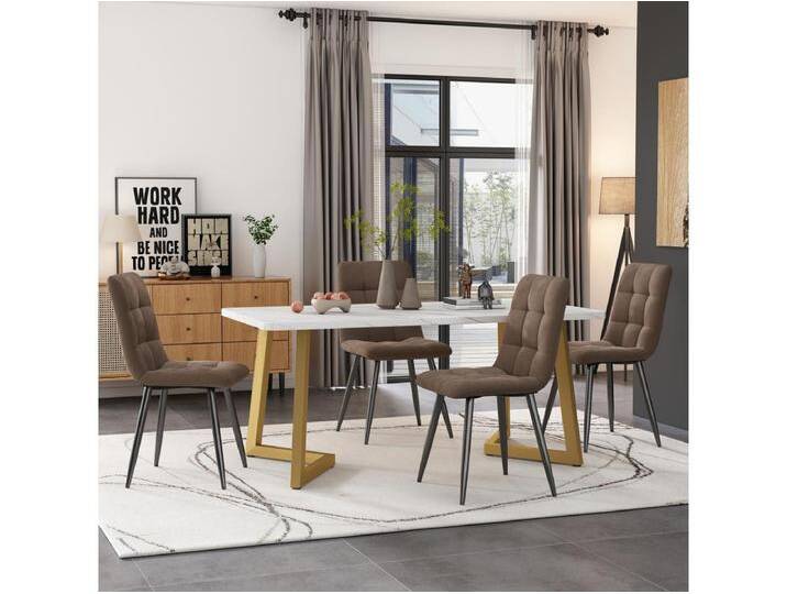 Esstisch + 4 Stühle-Set – Samt und goldene Metallbeine – braun von Kauf-Unique Marketplace