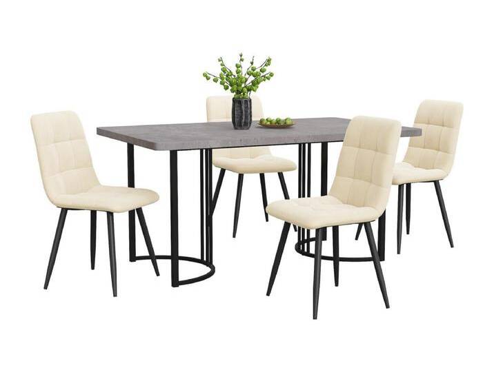 Esstisch mit 4 ergonomischen Stühlen mit 4 samtrischen Stühlen - grauer Marmoreffekt - MDF und Metallrahmen - Einstellbarer Fußtisch - 140 x 80 x 75 cm von Kauf-Unique Marketplace